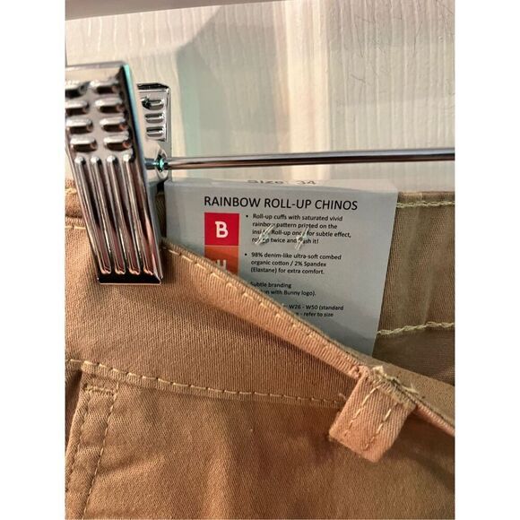 Pride Bunny Tan Rainbow Roll Cuff Chino Pants sz 34 NWT - Picture 4 of 12